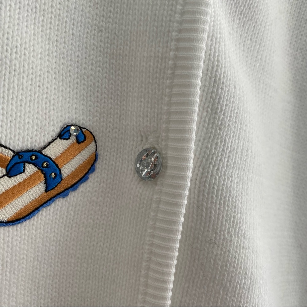 Tia Designs White Flip Flop Beach Embroidered Button Front Cardigan Sz L - Picture 6 of 10